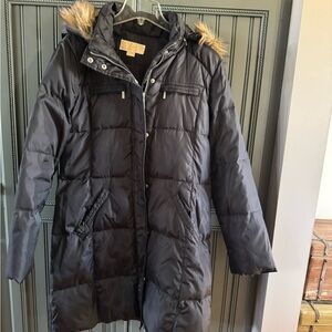 Michael Kors Black Puffer Jacket with Faux Fur Trim